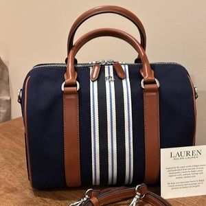 Lauren Ralph Lauren Kaden Duffle Satchel Striped Canvas